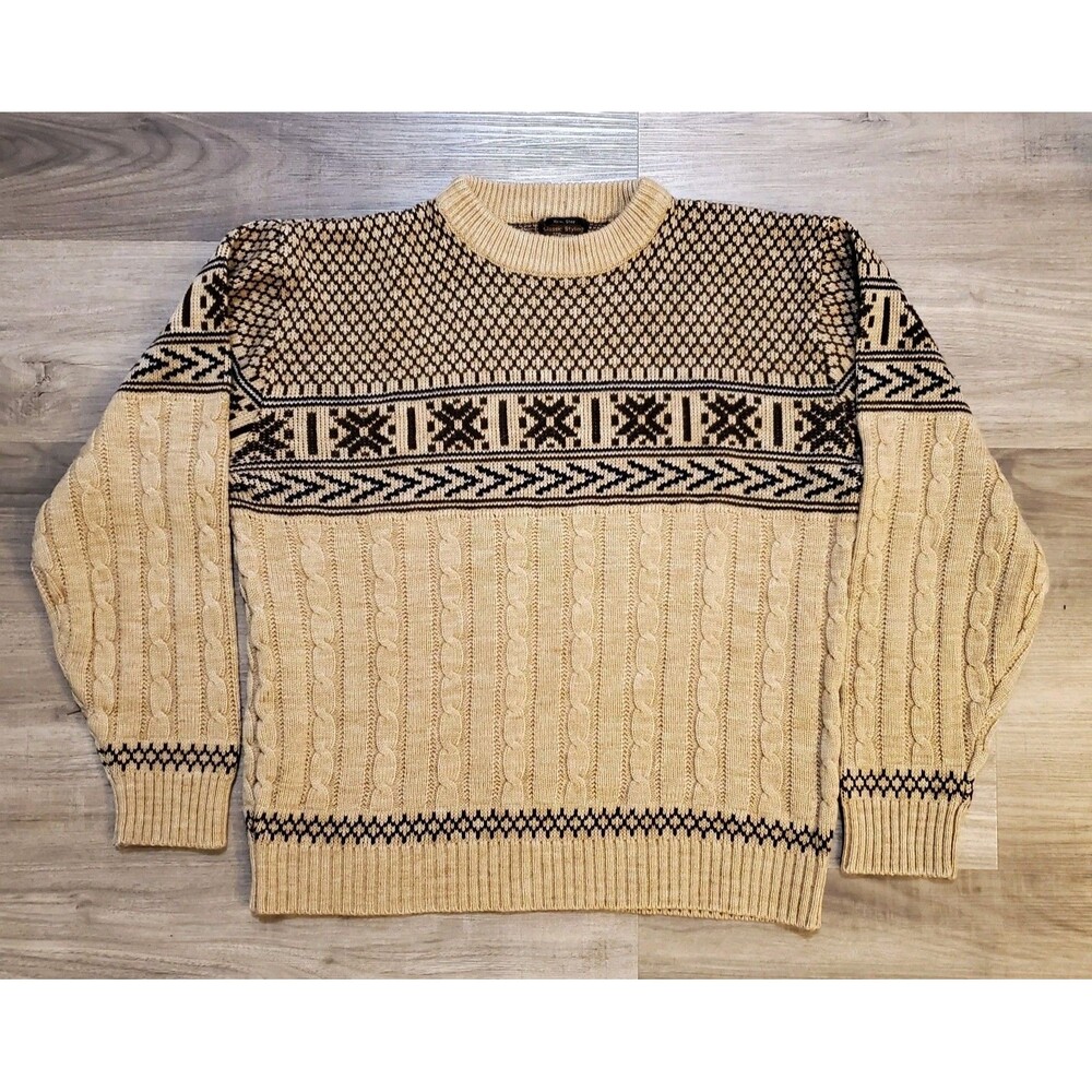 VTG JCPenney Sweater Mens Large L Fair Isle Cable Knit Wool Acrylic Pullover 80s